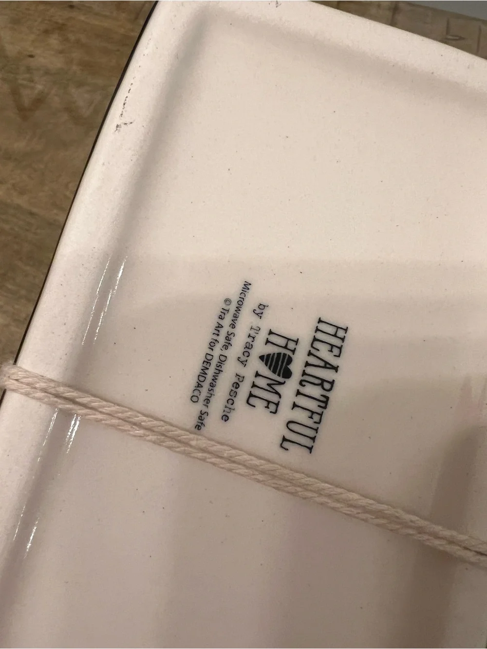 Demdaco Striped Ceramic Loaf Pan with Heart House Accent